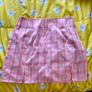 Pink plaid skirt